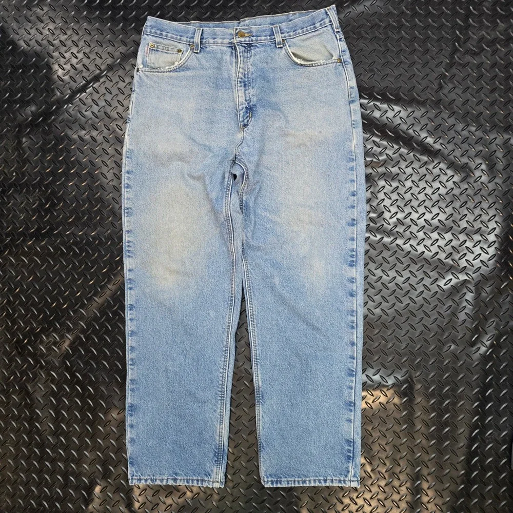 Carhartt B172 DST Relaxed Fit Flannel Lined Jeans Mens‎ 38x32 Light Wash Denim